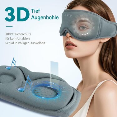 Маска для сну Musicozy з навушниками | 3D маска для сну з Bluetooth 5.4, м'яка бамбукова тканина, для відпочинку та подорожей (сіра)