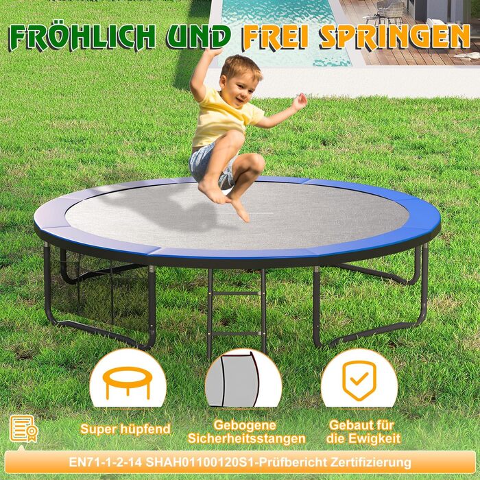 Батут Devoko вуличний Ø228/305/366/427/488 см, з сіткою безпеки та драбиною, дитячий садовий батут, блакитний колір