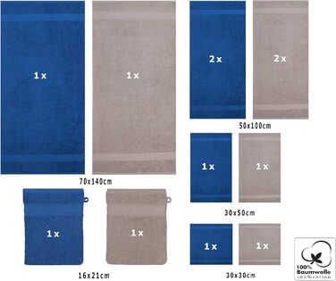 Набір рушників Palermo 100 бавовна 2 банних рушники 4 рушники для рук 2 гостьові рушники 2 мильні серветки 2 рукавички для прання Колір синій та кам'яний, 12-TLG.