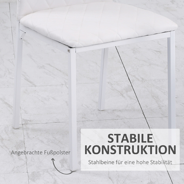 Набір з 4-х обідніх стільців HOMCOM – зручні стільці для кухні або вітальні з м'яким сидінням та спинкою, оббиті штучною шкірою. Міцні металеві ніжки та м'яке підставлення для ніг забезпечують комфорт та стабільність. Ідеально підходять для обіднього стол