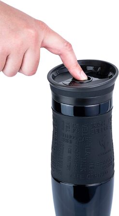 Термокружка WELLGRO 400 мл 1 додаткова кришка - Нержавіюча сталь - Силіконова ручка - Без вмісту бісфенолу - Ізольована кружка - Дорожня кружка - Кружка для кави з собою, чорний металік