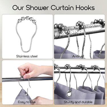 Набір з 12 металевих кріплень для душової завіси LIHAO, гачки для душу, 69x39 мм