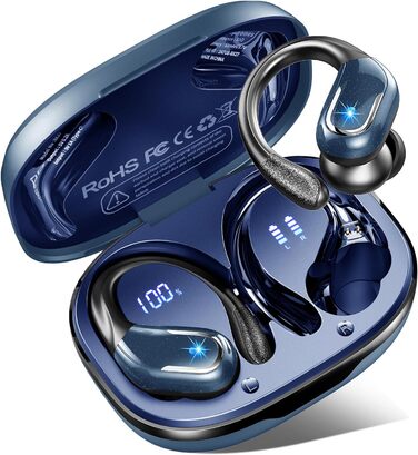 Навушники Bluetooth 5.4 Sport, 75h бездротовий, HiFi стерео бас, 4 мікрофони ENC, водонепроникний IP7, світлодіод USB-C