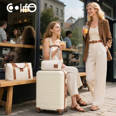 Набір валіз COOLIFE 3 в 1: великий дорожній набір 71 см + сумка та косметичка | ABS, 360° колеса, TSA-замок. Ідеально для подорожей, відпочинку, навчання за кордоном. Сімейний набір ручної поклажі 3 шт. Чорний/Коричневий