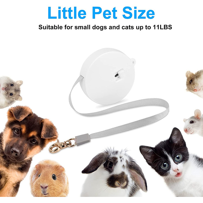 Висувний повідець для маленьких собак кішок вагою до 5 кг з нейлоновим ремінцем із захистом від натягу товщиною 2 м, міні - і портативний повідець для прогулянок без допомоги рук з ремінцем на зап'ясті, одноручний гальмо, білий, круглий білий круглий