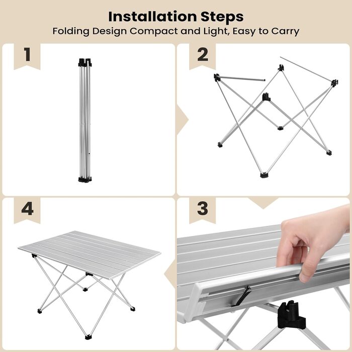 Кемпінговий стіл WOLTU Alu Складаний розкладний стіл Ультралегкий портативний з сумкою для перенесення, розкладний стіл Невеликий туристичний стіл Журнальний столик для кемпінгу Сад Балкон Риболовля, 68 * 46 * 40 см Срібло 68x46x40 см Срібло