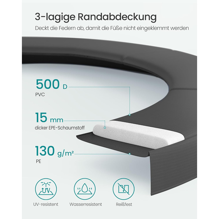 Батут SONGMICS для дітей вуличний Ø305 см з захисною сіткою та драбиною, чорний