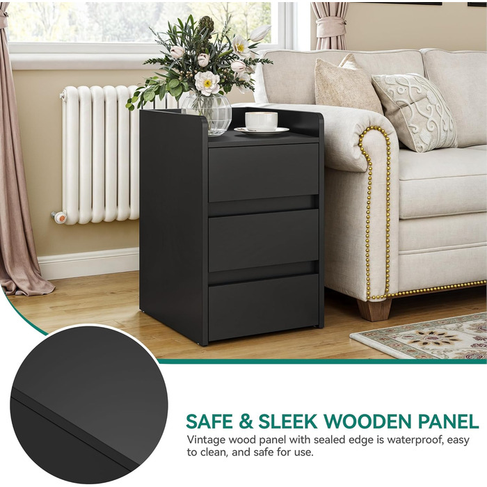 Приліжкові тумбочки YITAHOME (2 шт) з металевими ніжками та ручками, білий колір, 3 висувні ящики, 35 x 40 x 59 см, для спальні та вітальні