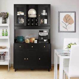 Кухонна шафа VOWNER: буфет, висока шафа з 5 полицями, вітрина, багатофункціональна шафа, шафа для їдальні, регульовані полиці, ДСП, 100 x 38 x 181 см