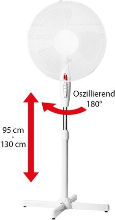 Вентилятор на п'єдесталі Lex Ø 40 см 40 Вт білий Регульована висота до 130 см Осцилюючий нічник Чудовий
