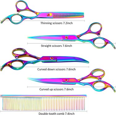 Професійні ножиці для стрижки собак з нержавіючої сталі, прямі ножиці для схуднення, вигнуті, для собак і домашніх тварин, набір ножиць для стрижки кішок (різнокольорові) різнокольорові
