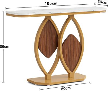 Консольний стіл Tribesigns мармуровий вигляд, вузький стіл для передпокою, 105x30x80 см, білий/золотий