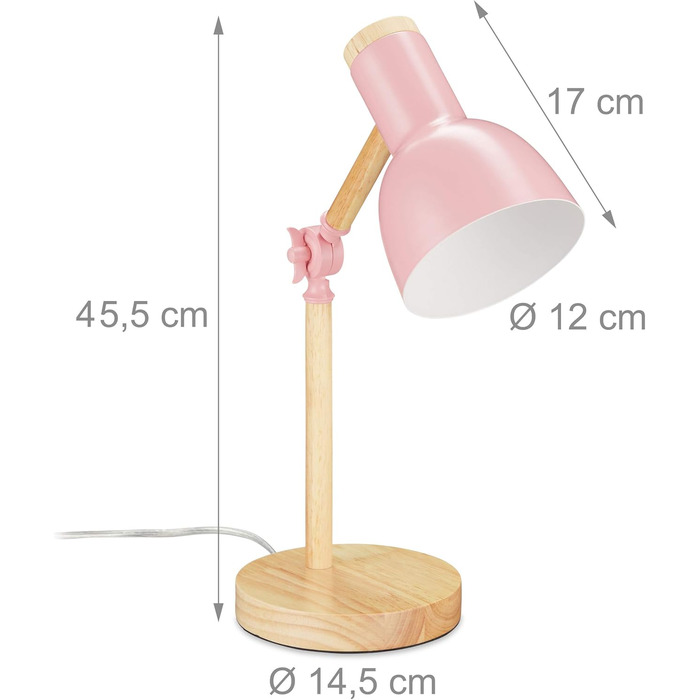 Настільна лампа Relaxdays Retro, регульована, дерево та метал, E14, ВxГ 45,5x14,5 см, рожева
