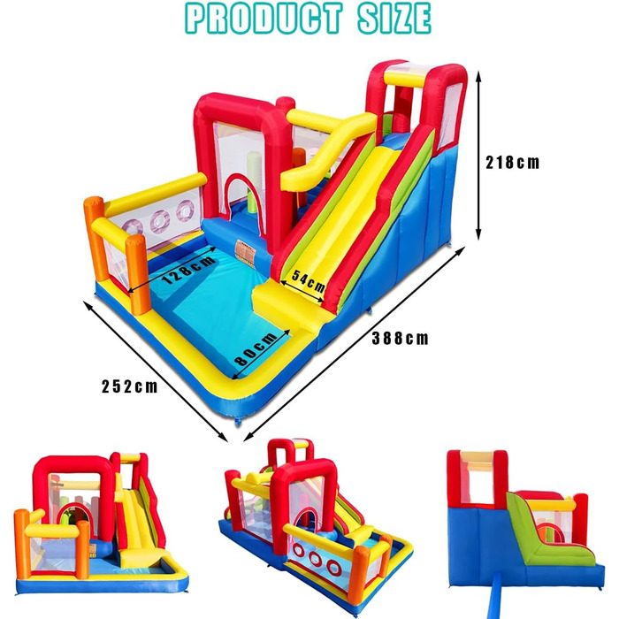 Надувний замок для дітей з насосом, міцний матеріал, для 3-4 дітей, 315x245x194 см (HSH2)