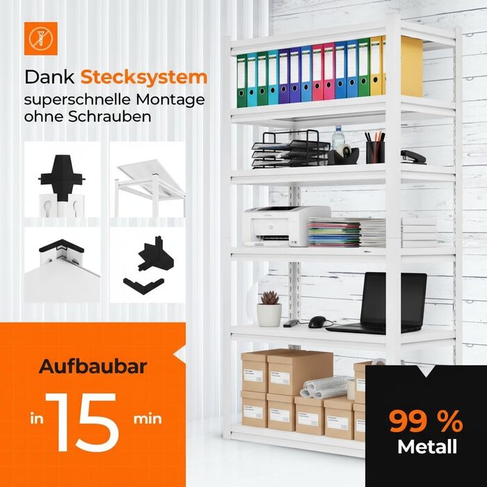 Металевий стелаж з металевими полицями, 5 ярусів, 160x86x45 см. Міцний, швидко збирається, стійкий до плісняви. Ідеально для підвалу та складу.