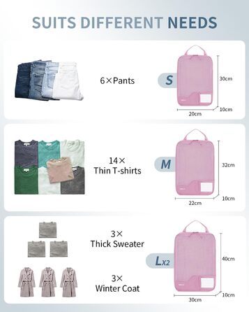 Набір органайзерів для валізи та рюкзака ECOHUB, 4 компресійні пакувальні куби з міцною сіткою та бирками, екологічні дорожні сумки для одягу (Рожевий)