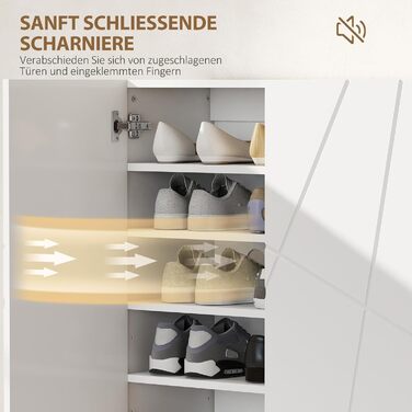 Шафа для взуття HOMCOM з 2 дверцятами, 3 регульовані полиці, на 15-20 пар взуття, 72 x 31,5 x 95 см, білий