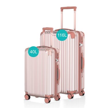 Набір валіз Voyagoux 2 шт. (40L + 116L) з ABS, TSA-замком, 4 колеса, рожеве золото