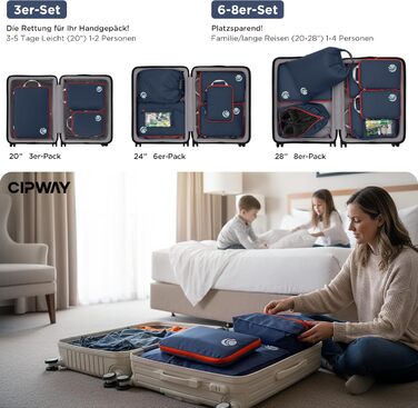 Набір компресійних органайзерів для одягу та подорожей Cipway, ультралегкі пакувальні куби для валізи та рюкзака, 8 предметів, синій