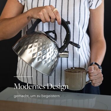 Чайник FLORINA Fenny Satin Induktion 2.5L з нержавіючої сталі, Cool-Touch, сучасний дизайн