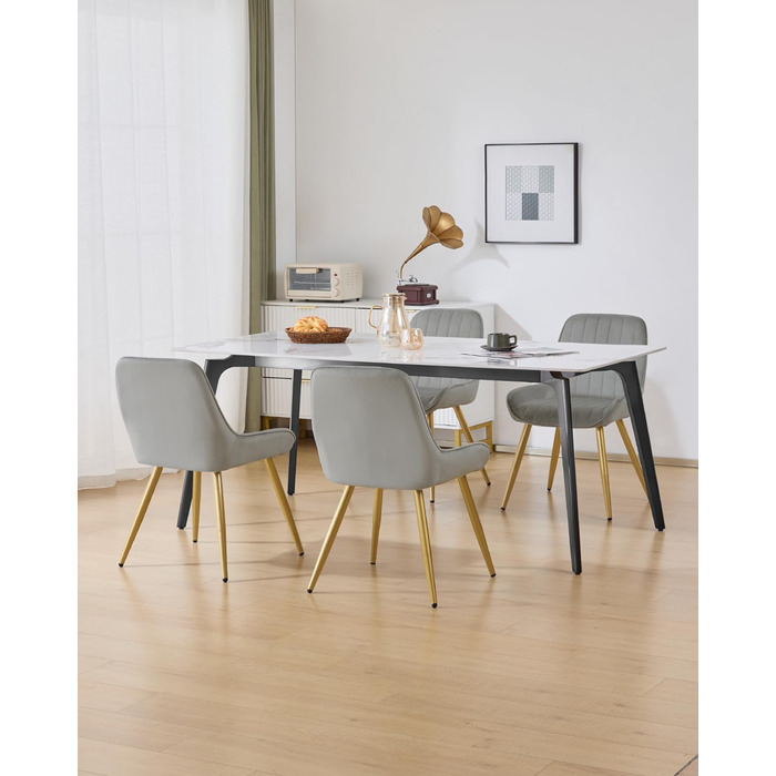 Крісла для їдальні Lestarain, 2 шт., для кухні, вітальні, їдальні, в стилі ретро, з м'яким сидінням, металеві ніжки, до 150 кг, (велюр, світло-сірий)