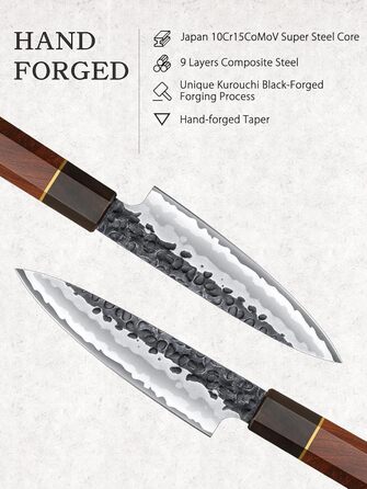 Японський ніж Сантоку HOSHANHO 18 см, ручна ковка, з високоякісної сталі, ергономічна ручка, подарункова коробка (набір 3 ножі)