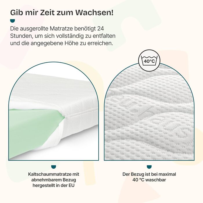 Дитяче ліжко en.casa Treviolo з матрацом 70x140 см, будиночок, дерево, Montessori, з бар'єром, ламелі, сосна, білий