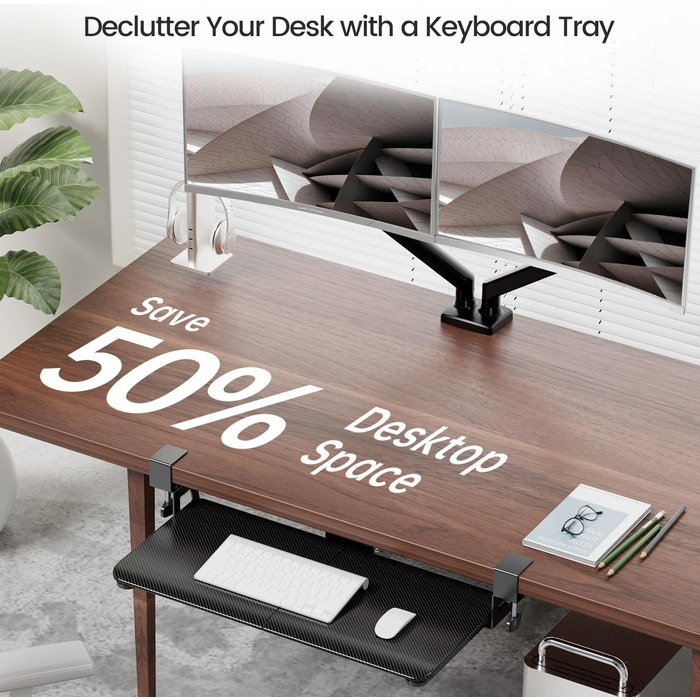 Підставка для клавіатури NearHub, висувна, під стіл, карбоновий дизайн, 65x30 см