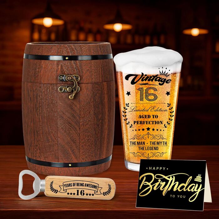 Персоналізований пивний келих з гравіюванням для чоловіка на 60 років, 1966 рік народження, в дерев'яній подарунковій коробці 470 мл + відкривачка + листівка. Ідея подарунка на День народження, День Святого Валентина