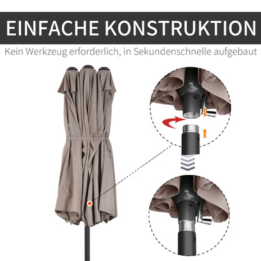 Подвійна парасолька Outsunny Parasol Market з ручною рукояткою овальна 460 x 270 x 240 см в Hellkaffee для саду та патіо
