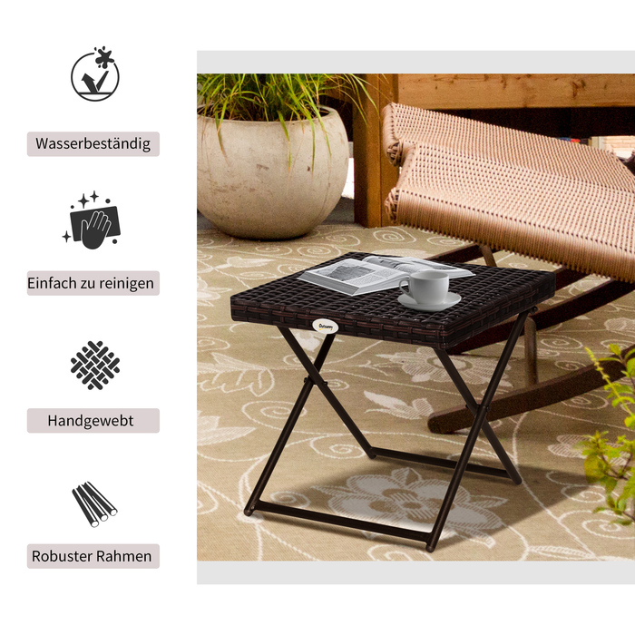 Outsunny Garden Стіл Бічний столик Підставка для квітів складна 40x40x40 см Поліротанг Металевий Коричневий для садових меблів і патіо