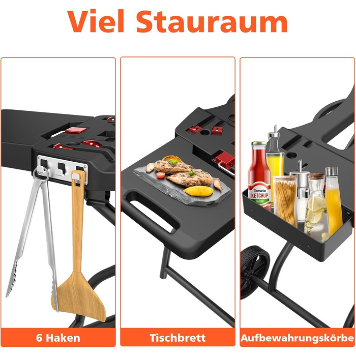 Тристопільний гриль-возок Denmay для Ninja Woodfire OG700 серії, складаний гриль-стійка для Ninja OG701, Pit Boss 10697/10724, 57см Blackstone, Traeger Ranger, з підставкою для столу та кошиком (Dm01)