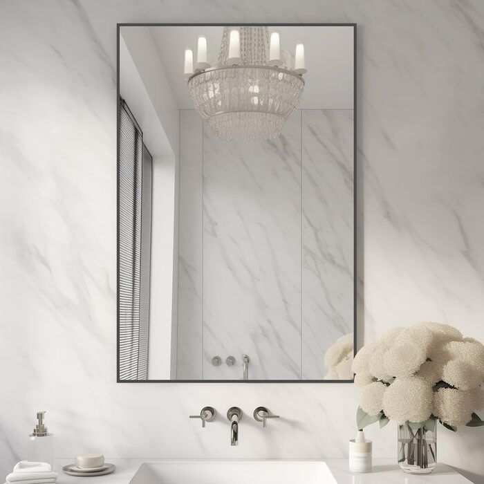 Дзеркало для ванної кімнати HOMECOOKIN, 50.8 x 76.2 см, прямокутне, з металевим каркасом, для кріплення над умивальником, горизонтальне/вертикальне (Чорний)