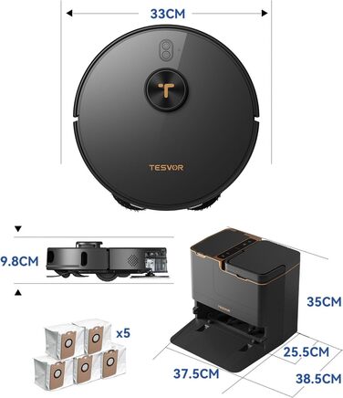 Робот-пилосос Tesvor S8 Pro з функцією миття - 8000Pa, 3в1, LiDAR-навігація, 240 хв роботи, керування через додаток/Alexa, для шерсті тварин, килимів та твердих підлог