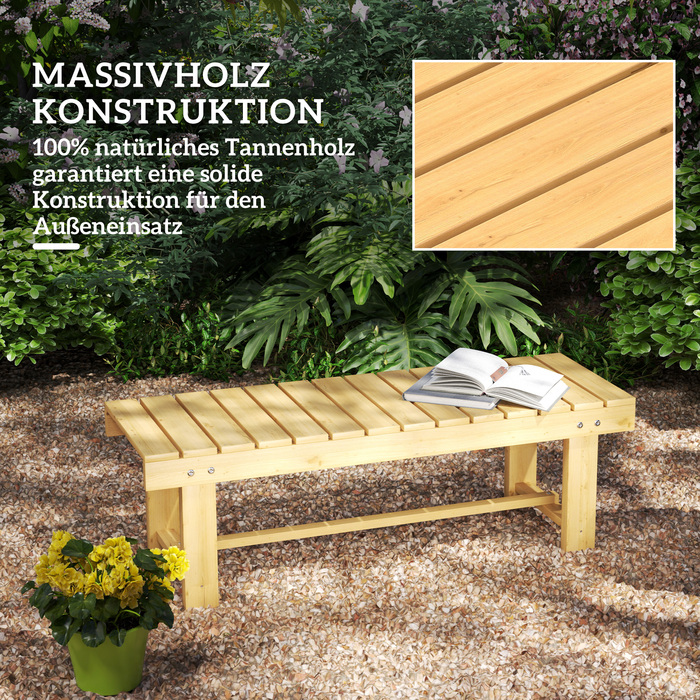 Садова лавка Outsunny 2-місна з масиву дерева, водонепроникна та міцна, 110 x 38 x 35 см, стійка для балкона, саду та тераси, натурального кольору