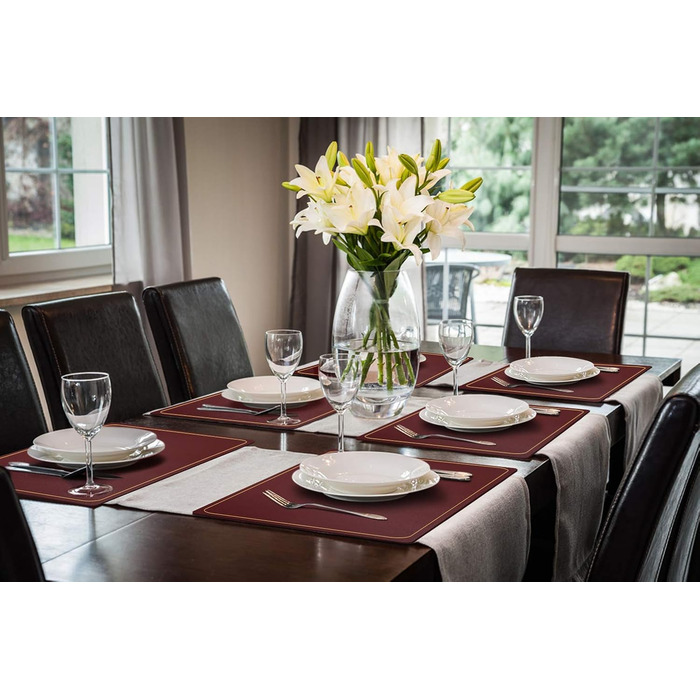 Підставки під тарілки Leder Platzsets, бордові, 6 шт., миючі, водонепроникні, для дому, кухні, на вулицю