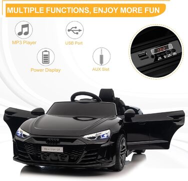 Дитячий електромобіль LEADZM 12V з музикою, сигналом і фарами, дистанційне керування, швидкість 3-5 км/год, для дітей, білий/чорний