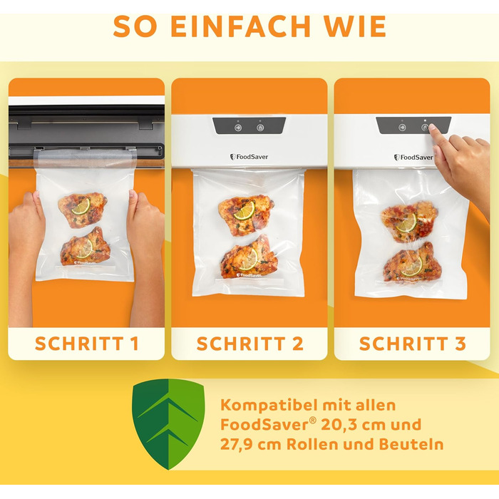 Універсальна система вакуумування продуктів FoodSaver Design Compact, ручний вакууматор, сріблястий (1 рулон, 4 вакуумні пакети, 4 зип-пакети)