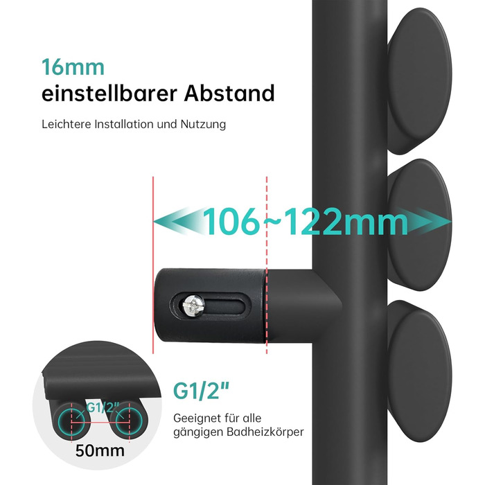 Овальний електричний рушникосушар EMKE 1120x400 мм, антрацит, 408 Вт