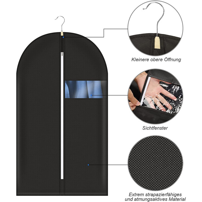 Сумка для одягу Hossejoy 5 сумки для одягу, високоякісний чохол для одягу з вікном і тримачем для костюма і сукні, дихаюча Дорожня сумка для костюма (5 шт.) (140x60 см)