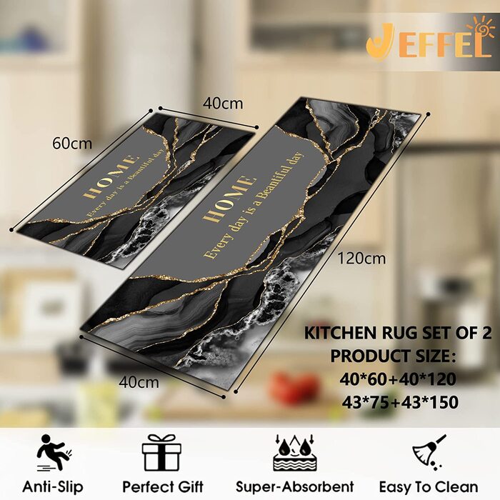 Килимова доріжка JEFFEL 2 шт 40x60 см та 40x120 см