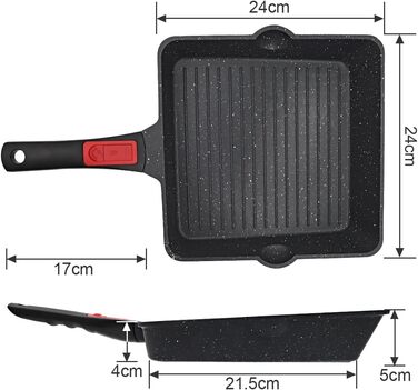 Сковорода-гриль AIKENBBKK 24x24 см з знімним ручками, антипригарне покриття, для стейків, сумісна з духовкою, миюча в посудомийній машині (білий)