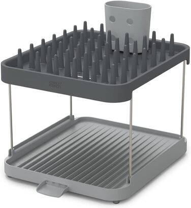 Сушарка для посуду Joseph Joseph Duo 2-ярусна, сіра з контейнером для столових приладів та зливом