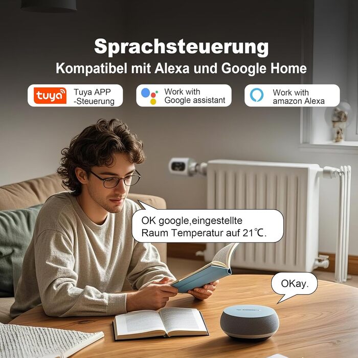 Smart термостат на радіатор 2 шт, Zigbee, бездротовий, з керуванням Tuya (Alexa, Google Assistant), енергозбереження