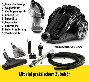 Пилголом Carrera чорного кольору: пилосос циклонного типу, з кабелем, компактний, 800W, HEPA-фільтр, висока потужність всмоктування