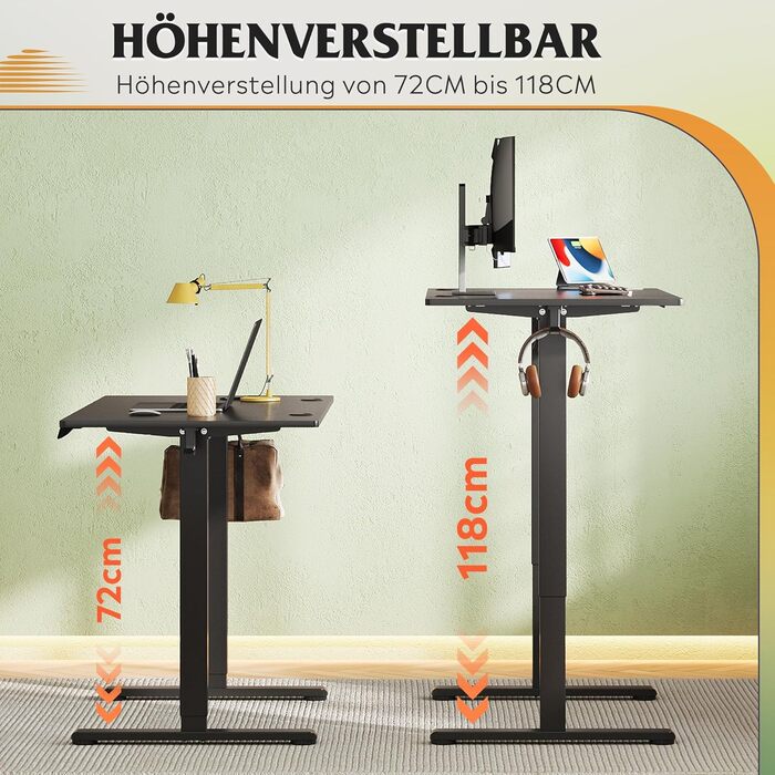 Регульований стіл Devaise 120x60 см з пам'яттю положення, для офісу, білий/чорний