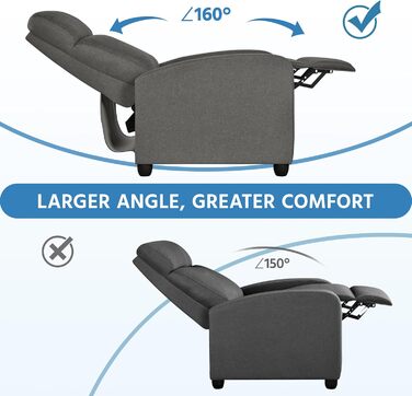 Крісло-релакс Yaheetech з регульованим нахилом, штучна шкіра, для вітальні, спальні, домашнього кінотеатру (сірий)