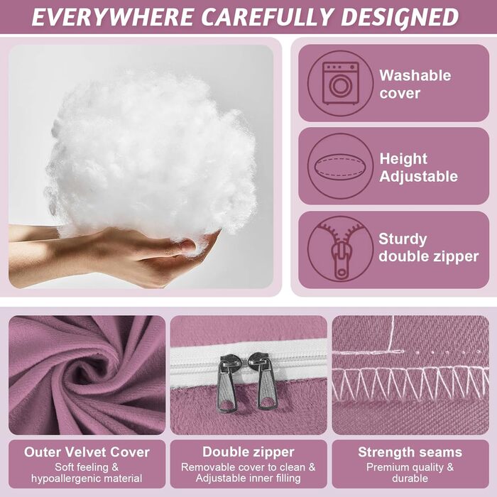 Вагітний подушка U-подібної форми, подушка для всього тіла з чохлом, подушка для годування XXL, велика подушка для сну на боці для вагітних знімний та пральний чохол (Рожевий, Велюр)