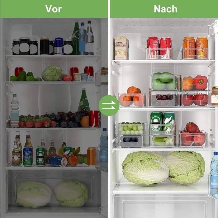Організатор для холодильника FINEW, набір 12 шт (4 маленькі, 4 середні, 4 великі), прозорі контейнери для зберігання, BPA free
