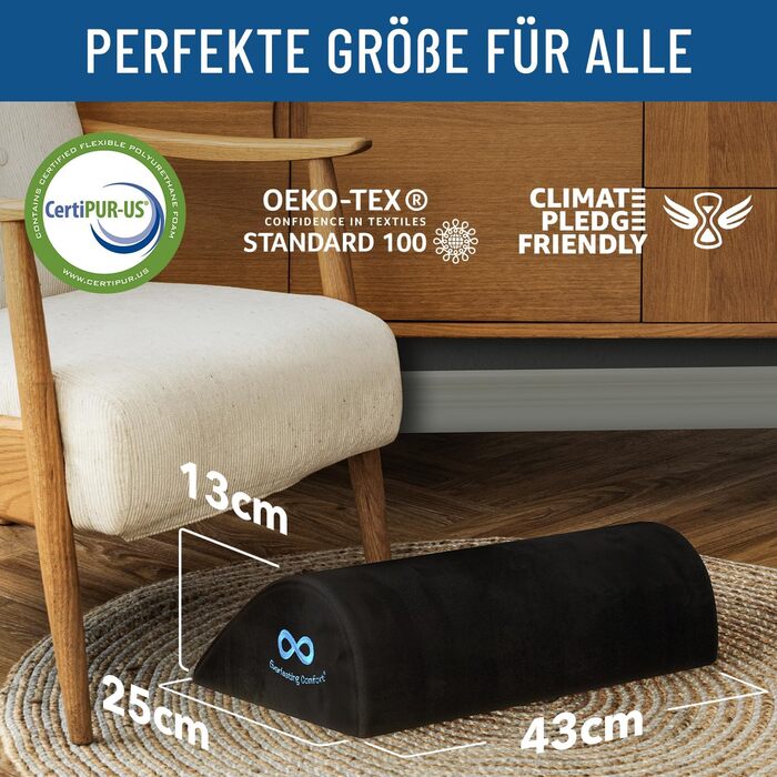 Підставка для ніг під стіл Everlasting Comfort з Memory Foam - ергономічна, чорна